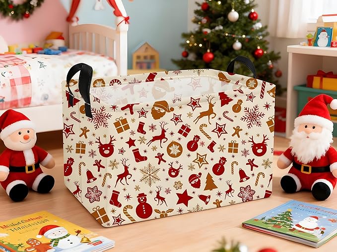 Essme Rectangular Christmas Baskets,Deer Storage Box,Cute Basket for Kids with Handles for Room Decor, Book Bins,Gifts Basket.(Snowflake Christmas)
