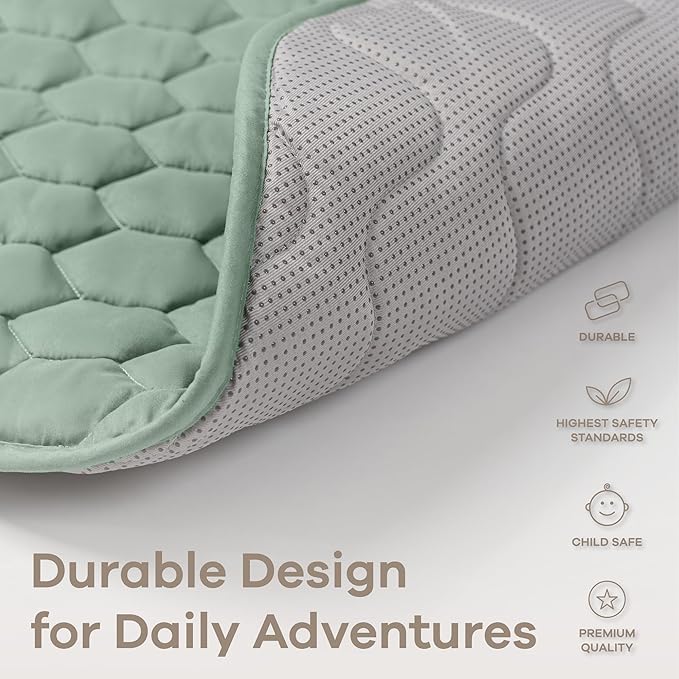 Comfy Cubs Rectangle Kids Play Mat - Small 36 x 60 inches Soft Quilted Baby Floor Mat with Non-Slip Bottom - Plush Design for Toddlers' Playtime - Comfortable and Durable - Fern