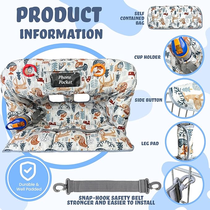 Shopping Cart Cover for Baby and Toddler, Waterproof Grocery Cart and High Chair Cover, Soft Padded Cart Cover for Babies, Universal Fit for Costco, Target and Restaurant High Chairs