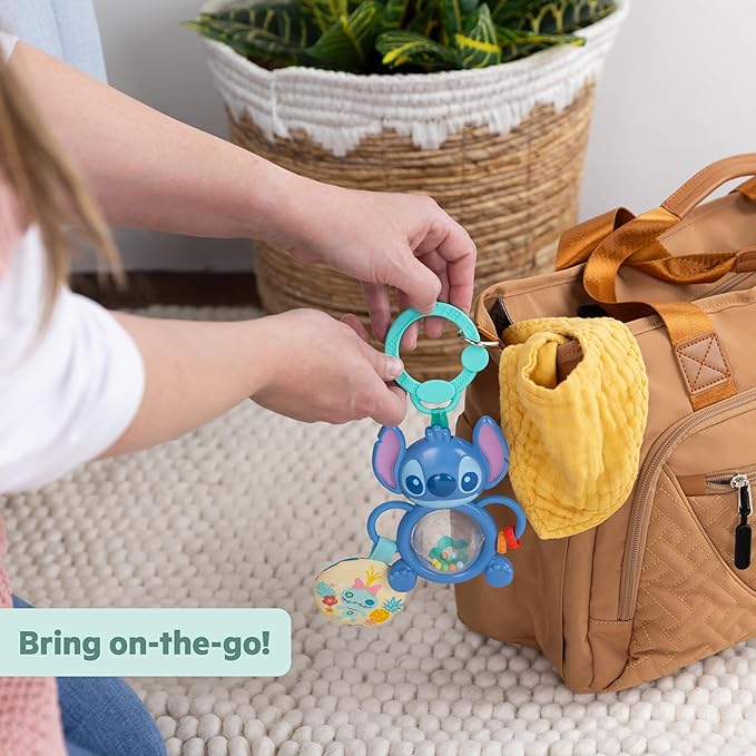 Bright Starts Disney Baby Stitch Tummy Tumble Baby Toy - Spinning Bead Chaser Toy, On The Go Travel, Unisex, Stroller Toy for Newborns & Up