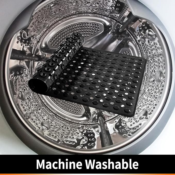 Yimobra Bathtub Mat Non Slip, 27.5"x15.5" Machine Washable Shower Floor Mat, Soft on Feet, Bathmat with Drain Holes and Suction Cups, Bathroom Essentials, Black