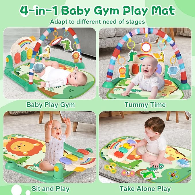 Joryuek Baby Gym & Play Mat, Tummy Time & Activity Mat Toys, Infant to Toddler Play Piano Mat, 0-12 Months (Green)