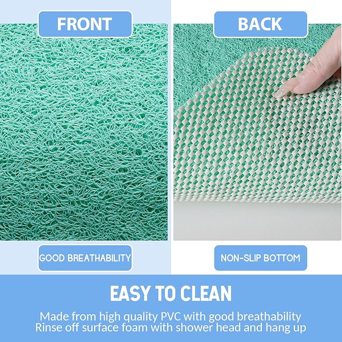 Hargiis Non-Slip Bathtub Mat, Anti Slip Shower Mat, Fast Drying Bathtub Mats, Foot Scrubber Mat, Anti Slip Mat for Tub, Floor, Bathroom, Kitchen, Home, Hotel (Light Green 36"×24")