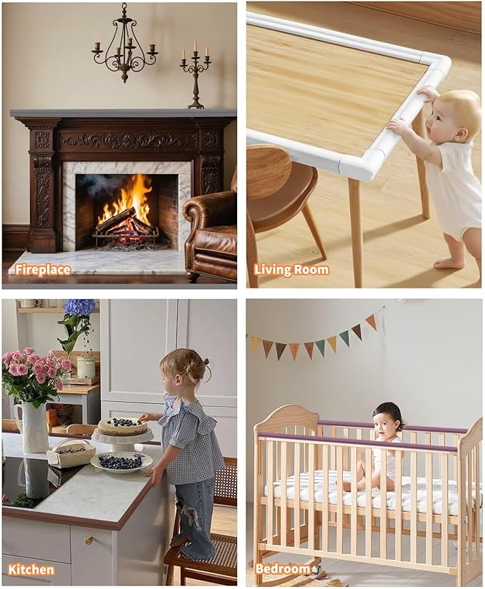 QYV Edge Corner Protector Baby Proofing, 6.56FT 0.6'' Thicken L-Shape Furniture Fireplace Safety Bumper Guard with 6 Corners, Pre-Taped, Soft NBR Rubber Foam, Table Edge Protector for Baby(White-gray)