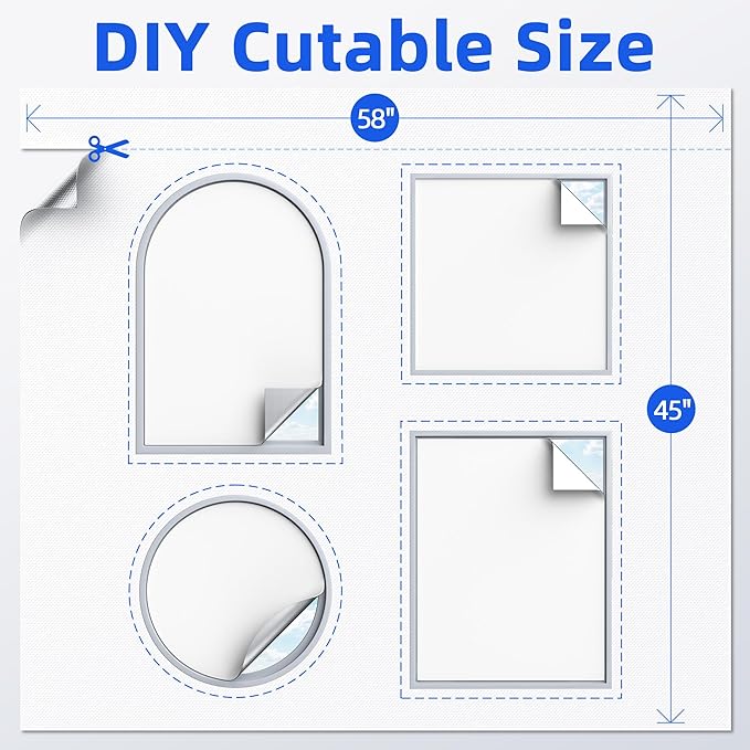 Magnetic Blackout Window Cover with Strong Magnets – 45" x 58" Portable Blackout Curtains for Bedroom, No Drill Black Out Blinds & Temporary Black Out Shades for Windows Film RV Travel Skylight-White