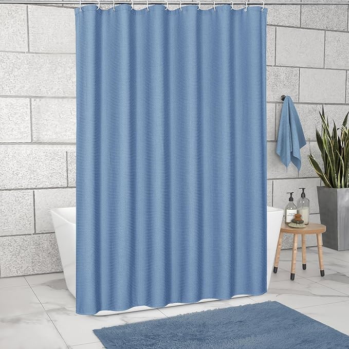 MitoVilla Blue Waffle Fabric Shower Curtain, Heavy Waffle Weave Textured Shower Curtains for Modern Luxury Bathroom Decor, Weighted Hotel Spa Shower Curtain, 72 x 72, Moonlight Blue