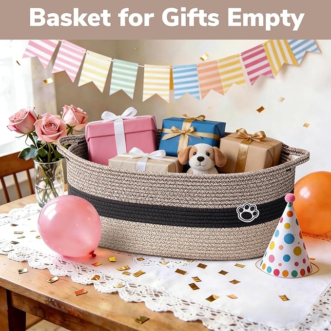 Large Dog Toy Basket, 19.7" X 11" X 7.9" Pet Toy Box Woven Rope Basket for Cat Toys, Baby Gift Basket for Living Room Nursery, Brown Mix