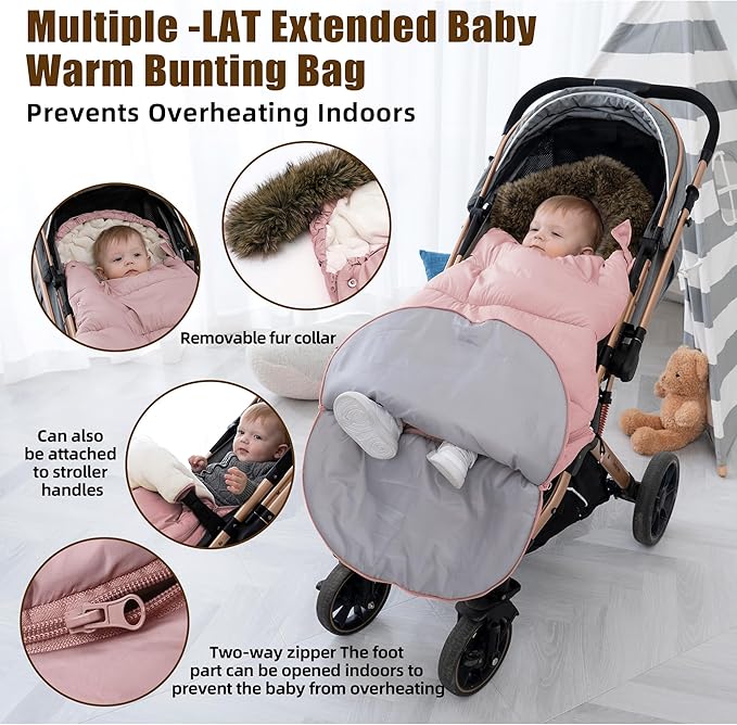 LAT Baby Warm Bunting Bag Universal,Extended and Removable,Stroller Sleeping Bag Cold Weather,Waterproof Toddler Footmuff