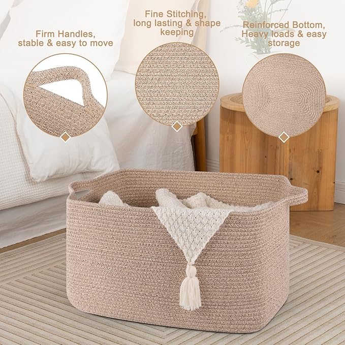 SIXDOVE 65L Large Storage Basket, Cotton Rope Woven Blanket Basket, Toy Storage for Baby Room, Living Room, Brown
