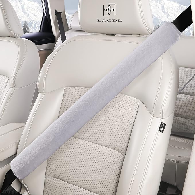 LACDL Extra Long Seatbelt Cover Super Soft Furry for Adults Kids Women & Men, Thick Plush Full Car Seat Belt Strap Cushion, Fluffy Shoulder Pad Protector, Auto Interior Accessories, 1pc, Grey, 15.5in