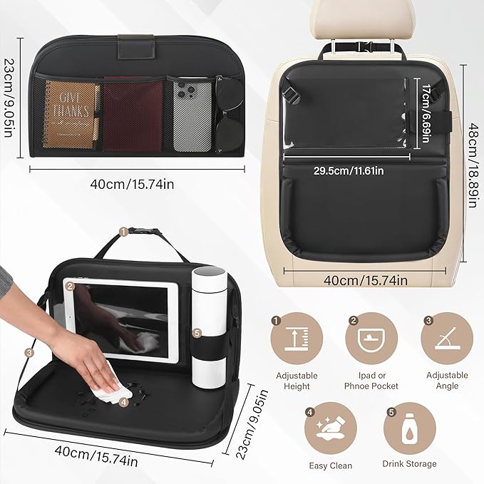 JEYODA Car Back Seat Organizer with Tablet Holder - Multi-Pocket Storage Organizer for Auto Mobile Office & Dining, Adjustable Height Folding Design, Fit for Most Car SUV Van