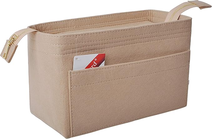 Vercord Felt Zipper Handbag Tote Purse Duffel Backpack Organizer Insert Beige Medium
