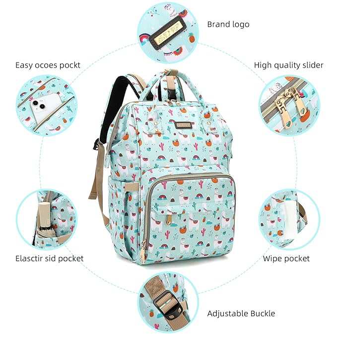 GAIVP Diaper Bag Backpack, Diaper Bags for Baby Girls Boys, Baby Bags for Moms Dads, Nappy Changing Bag with Insulated Pockets,Multi-functional Waterproof Backpack with Stroller straps-Green