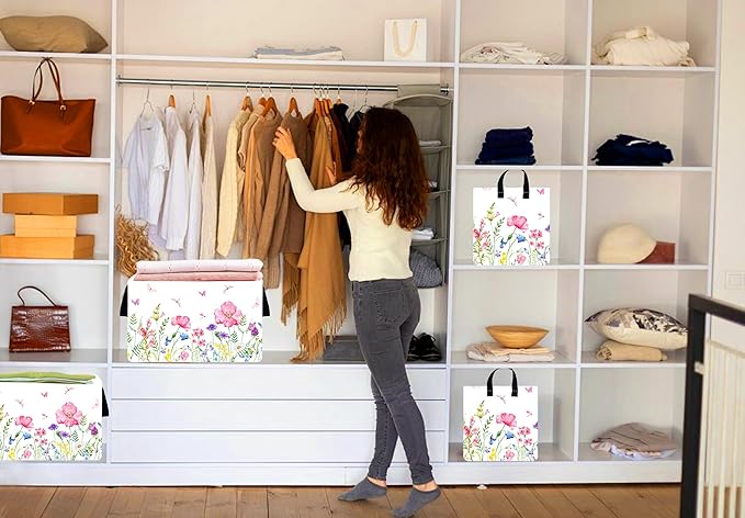 ACMUUNI Rectangle Gift Shelf Nursery Storage Basket Laundry Hamper Storage Box and Bins for Home Clothes with Handles