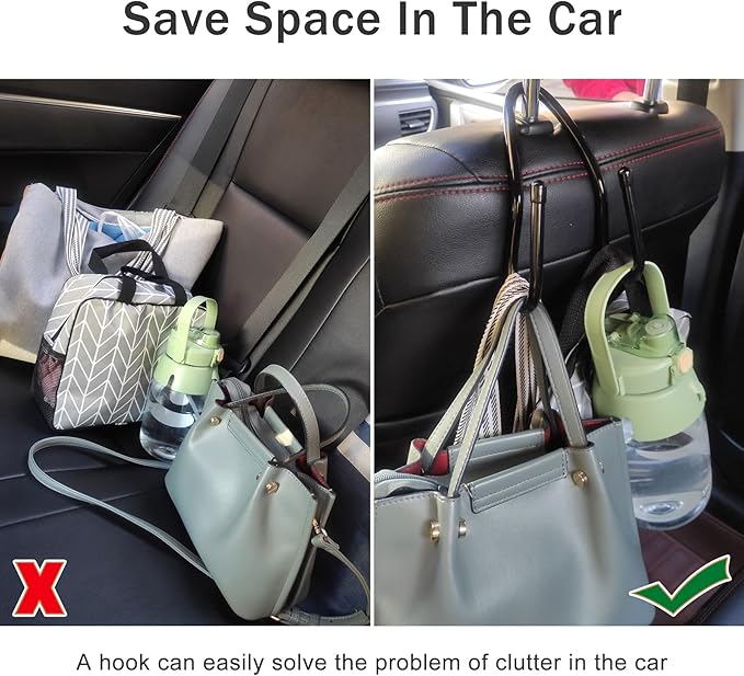 RUZUO Adjustable Car Seat Headrest Hook 4 Pack Car Storage Organizer Headrest Hanger Holder Hooks for Bags Purses Jackets Sweaters Hats Umbrella, Seat Hooks for Vehicle