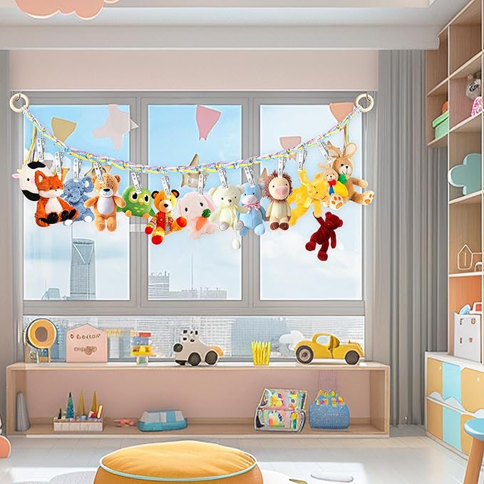 2PCS Stuffed Animal Hammock Corner, 78 Inch Stuff Animal Organizer Stuffed Animal Storage for Room Decor, Hanging Stuffed Animal Net Holder for Wall or Corner Collection