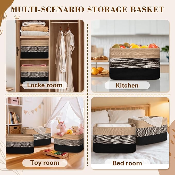 Degeyoyo Woven Storage Baskets, Baskets for Organizing, 3 Pack Woven Basket for Storage, Storage Baskets for Shelf, Towel, Toy, Book, Closet, Baby 15"×10"×9"