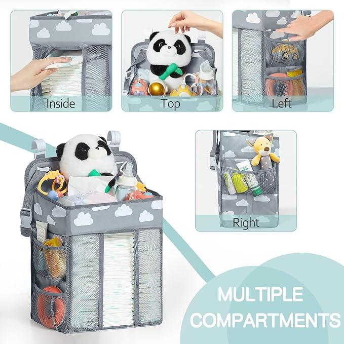 Hanging Diaper Organizer, Nursery Caddy Organizer with Multiple Pockets Diaper Storage Organizer for Changing Table Cribs Playard.