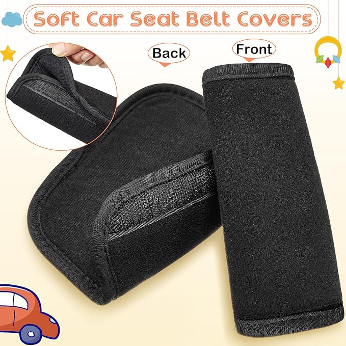 Riakrum 6 Pieces Baby Car Seat Strap Covers Soft Belt Pads Cover for Kids Car Seat Straps Shoulder Pads Infant Stroller Strap Covers Safety Belt Cushion for Boy and Girl(Black)