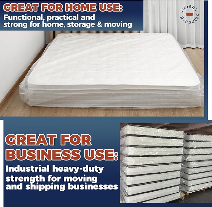 King Mattress Bags for Moving & Storage – Heavy Duty Thick 4mil Reusable Mattress Storage Bag, Waterproof Plastic Mattress Cover for Moving - Fits King Size Bed - 1 Clear Bag, 100 x 80 x 15 Inches