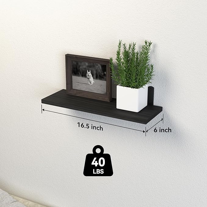 Floating Shelves, 8 Sets Wooden Floating Shelves for Bedroom & Bathroom Wall Decor, Floating Book Shelf Living Room Black