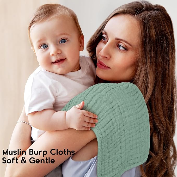 Muslin Burp Cloths for Baby 100% Cotton Burping Cloths for Boys Girls Large 20"X10" Extra Soft and Absorbent 5 Pack - Gradient Green