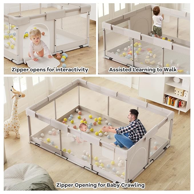 ZEEBABA Baby Playpen,71x47 inch Playpen for Babies and Toddlers, Play Pen for Kids, Play Pens for Babies and Toddlers for Apartment (Without mat)