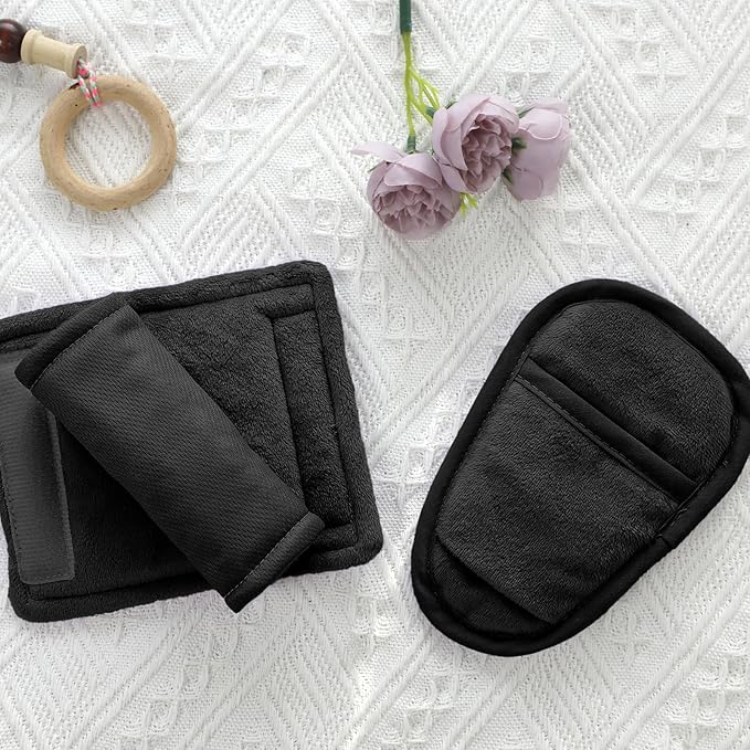 SWESEN Baby Car Seat Strap Covers, 3 Piece Soft Car Seat Strap Shoulder Pads for Baby Girls Boys, Double-Sided Use carseat Straps Covers for Stroller, Car Seats, Pushchair, Black