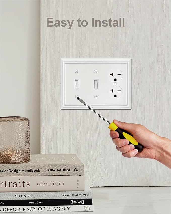 2-Pack Combination Metal Wall Plate, 2 Toggle/1 Duplex Switch Plates and Outlet Covers, Off White Finish, 6.77''*4.88'', Midsize