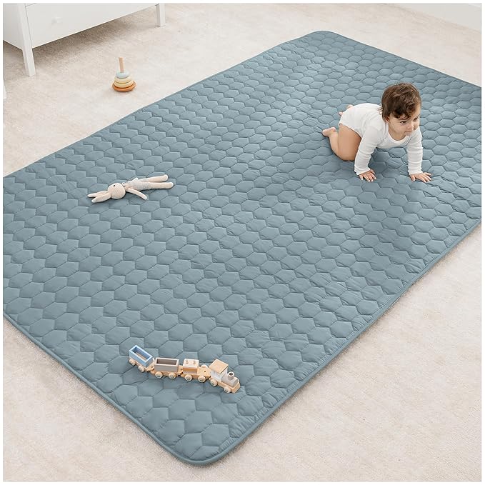 Comfy Cubs Rectangle Kids Play Mat - Large 60 x 96 inches Soft Quilted Baby Floor Mat with Non-Slip Bottom - Plush Design for Toddlers' Playtime - Comfortable and Durable - Pacific Blue