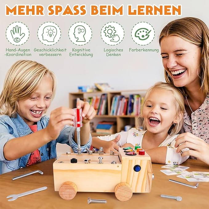 OAKJAR Montessori Schraubendreher Brett, Montessori Busy Board Spielzeug ab 2-6 Jahr, Montessori Activity Board Holzspielzeug Motorikspielzeug Lernspielzeug für Babys Kleinkinder Jungen Mädchen