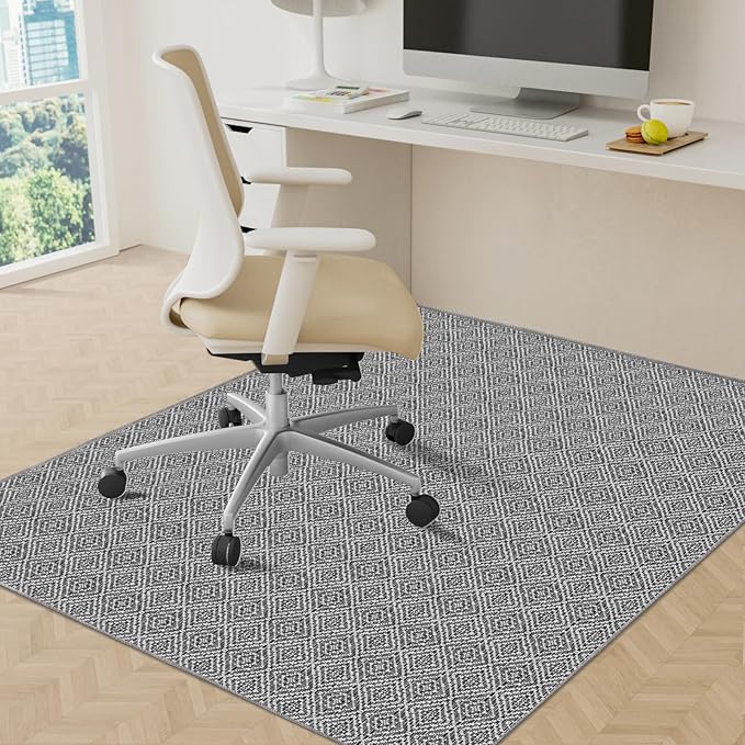 KMAT Office Chair Mat, 46x60in Heavy Duty Hardwood/Tile Floor Protector, Floor Mat Computer Desk Mat for Rolling Chairs, Work, Study, Office, Grey