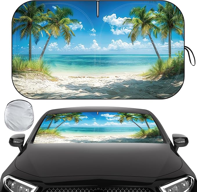 Windshield Sun Shade, Car Sun Shade Windshield, Reflector Sunshade Offers Ultimate Protection for Car Interior, Reflective Polyester Blocks Heat for Cars,Trucks,SUVs (57 x 31.5 in)
