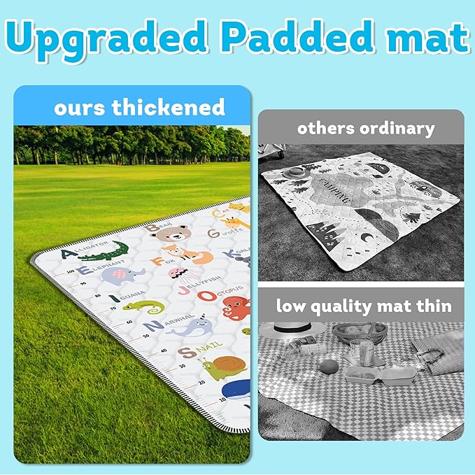 Baby Play Mat，Thick Soft 47" X 47" Playpen mat, Non-Slip and Machine Washable Baby Play Mats for Floor，Crawling Mat for Babies, Toddlers & Infants to Play and Learn (Animal Alphabet-A)