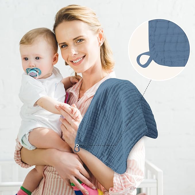 12 Pack Muslin Burp Cloths - Large 20" x 10", Ultra Absorbent 100% Cotton for Baby Drool and Messes - Soft, Gentle Baby Burp Rag for Boys & Girls -Slate, Grey, Navy Series