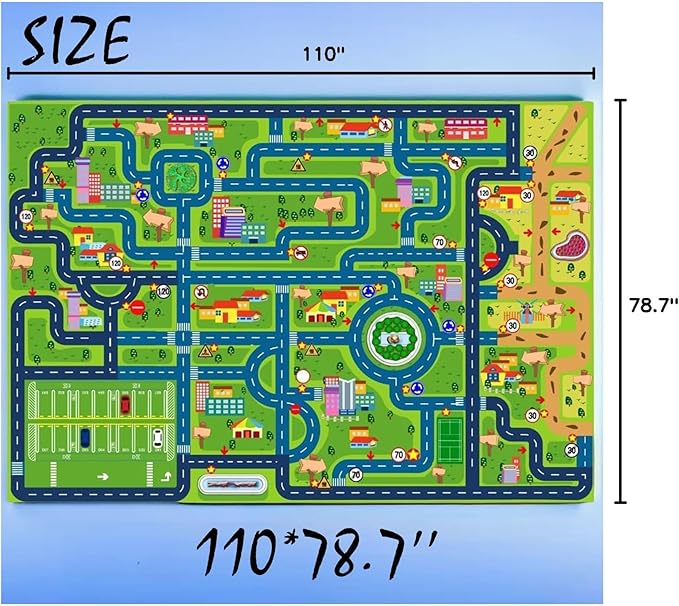 Car Rugs for Kids Toy Cars,Kids Play Rug, Children's City Road Map Mat for Playroom Classroom (110X78.7 Inch)