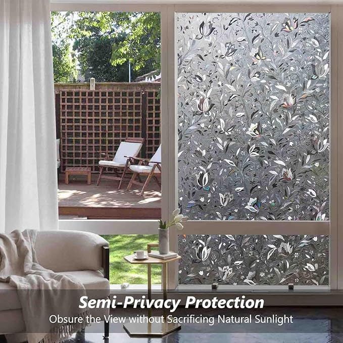 Kromapolis Window Film, Window Privacy Film Frosted, Vinyl Glass Covering, Stained Glass Decorative Film, Static Window Clings, Non-Adhesive (Grayish Black, 29.5 x 78.7 inch)