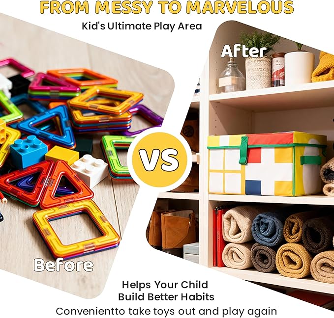 Magnetic Tiles Storage Bin & Interactive Playmat - Foldable Toy Organizer for Magnetic Tile, Portable Kids Storage with Handles,12.6x11.4x7.7inPlay Space for Home,Travel,Classroom,Outdoor Adventures