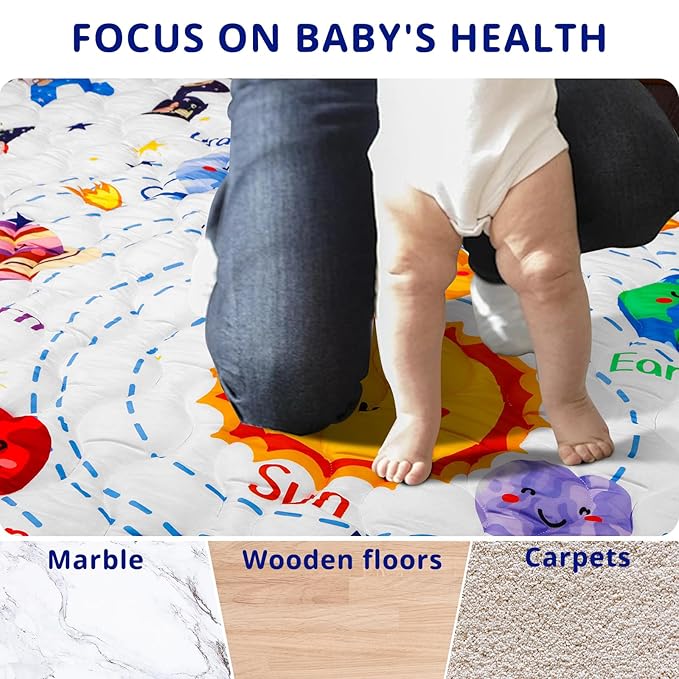 Solar System Baby Gyms Playmats for Playpen, 50"×50" Thicken ABC Alphabet Learning Mat Toddlers Padding Crawling Mat