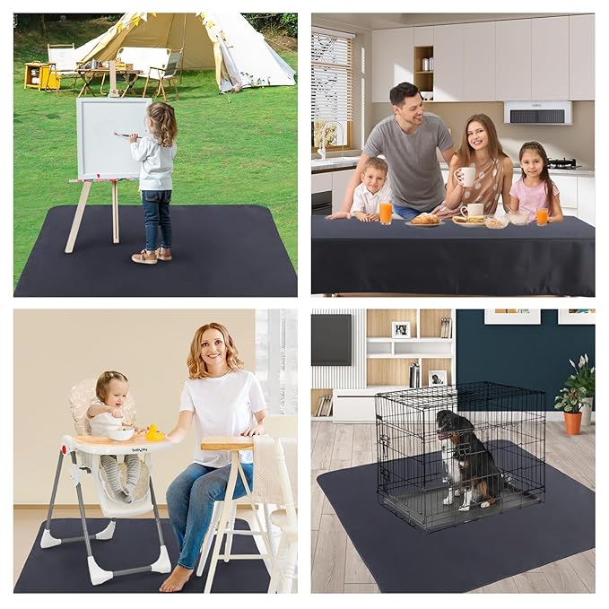 DFHY Waterproof Splat Mat for Under High Chair | 60x60 Inch High Chair Food Catcher Floor Mat | Non-Slip Baby Spill-Proof Mat, Washable Splash Protector for Toddlers (Dark Gray)