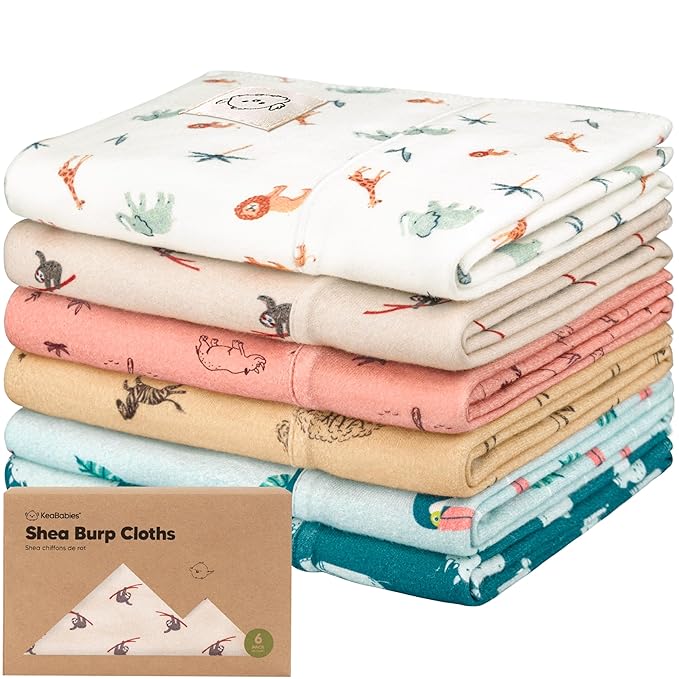 Organic Burp Cloths Baby Boy, Girl - 6-Pack Large 100% Cotton Burping Cloths for Babies, Spit Up Rags, Super Absorbent, Ultra Soft Newborn Rag, Gender Neutral, Machine Washable, Durable (Wildscape)
