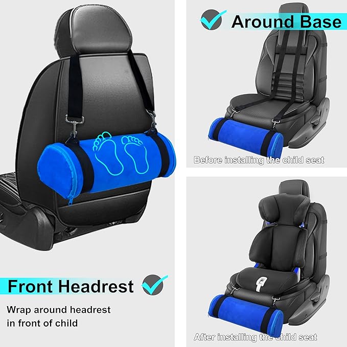 Kalnweis Car Seat Foot Rest for Kids - Booster Seat Pillow With Long Adjustable Strap - Convenient Supportive Accessory for Toddlers (Blue)