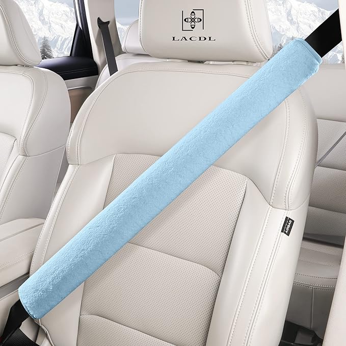 LACDL Extra Long Seatbelt Cover Super Soft Furry for Adults Kids Women & Men, Thick Plush Full Car Seat Belt Strap Cushion, Fluffy Shoulder Pad Protector, Auto Interior Accessories, 1pc, Blue, 25.5in