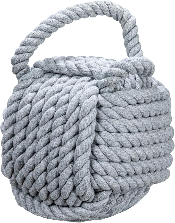 Nautical Rope Knot Decorative Cotton Door Stop, Grey