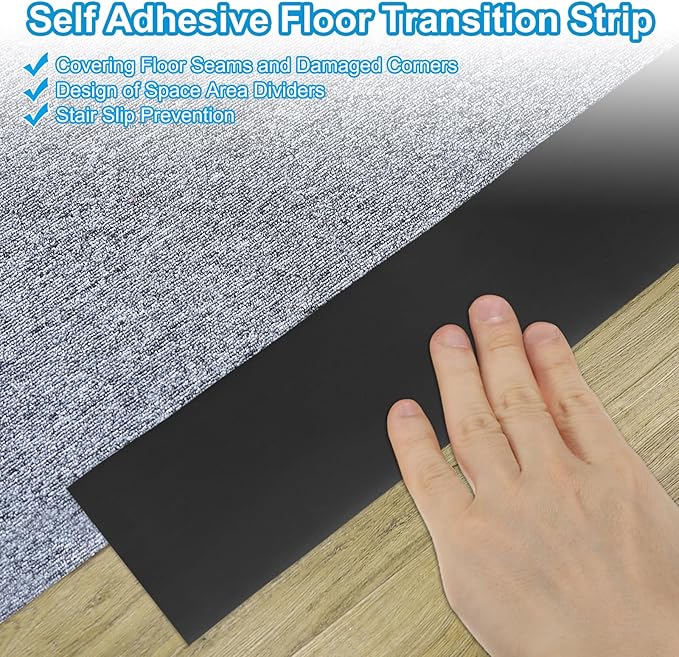 PATIKIL Self Adhesive Floor Transition Strip 1.6 in x 6.6 Ft, Vinyl Laminate Floor Flat Divider for Joining Floor Gaps Doorways Carpet Cover Floor Tiles Black