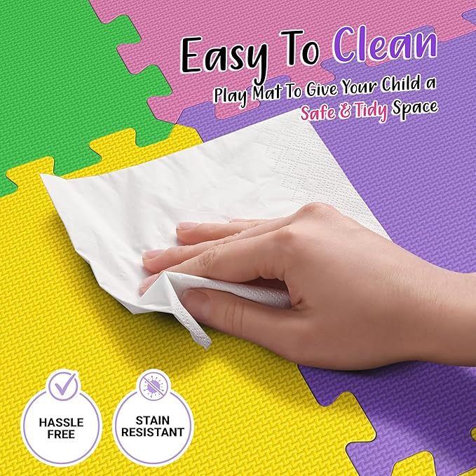 36 Tiles with Borders | 12" x 12" Baby Play Mat Foam Puzzle Floor Tiles | Non-Toxic Soft Waterproof Interlocking EVA Playmat for Nursery Playroom Playpen Toddler Tummy Mat