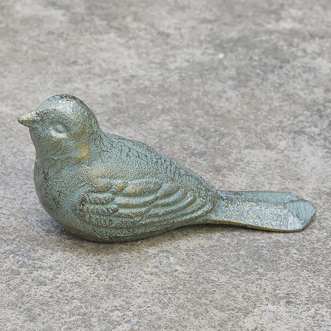 Cast Iron Door Stop Decorative Door Stoppers for Bottom of Door, Cute Bird Doorstop Animal Wedge Farmhouse Vintage Floor Decor, Antique Gold-Green
