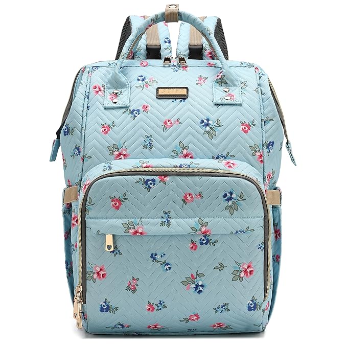 GAIVP Diaper Bag Backpack for Women, Baby Bags for Girls,Diaper Bag with Changing Pad, and Insulated Pockets-Blue Flowers