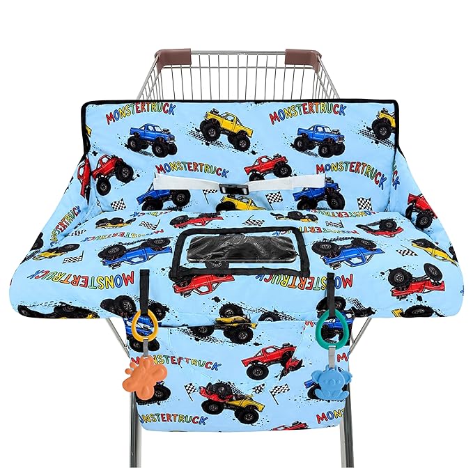 Shopping Cart Cover for Baby,2-in-1 High Chair Cover Soft,Portable, and Machine Washable,Comfortable Cotton Seat Pad with Safety Harness and Portable Cloth Bag,Fits All Supermarkets and Restaurants