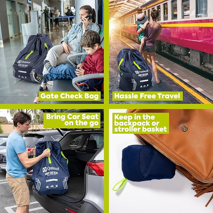 Infant Car Seat Travel Bag for Airplane - Durable Gate Check Bag for Car Seats that fits easily on Convertible Car Seats, Infant Carriers & Booster Seats (Hand Carry Bag, Blue)